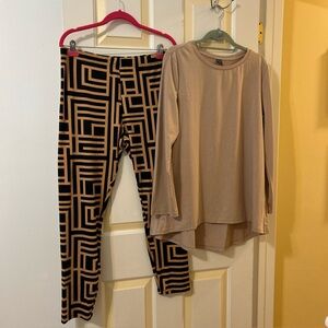 SHEIN Black and Tan Geometric Leggings and Top set NWOT